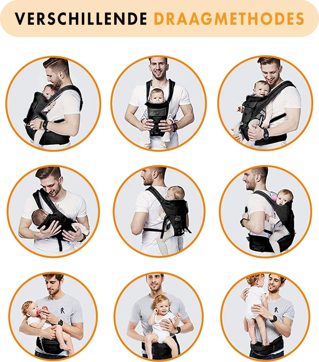 Deryan Pack Luxe Ergonomische Draagzak - Babydrager + Opbergvakjes - Zwart 5 Deryan Pack Luxe Ergonomische Draagzak - Babydrager + Opbergvakjes - Zwart - Image 5