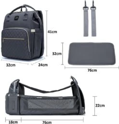 Luiertas - Multifuctioneel Luiertas 3 In 1 - Met Babybedje - Met Verschoningsmatje - Grijs - Met Usb - Met Verdikt Matras -Baby Care Verkoop 1158x1200