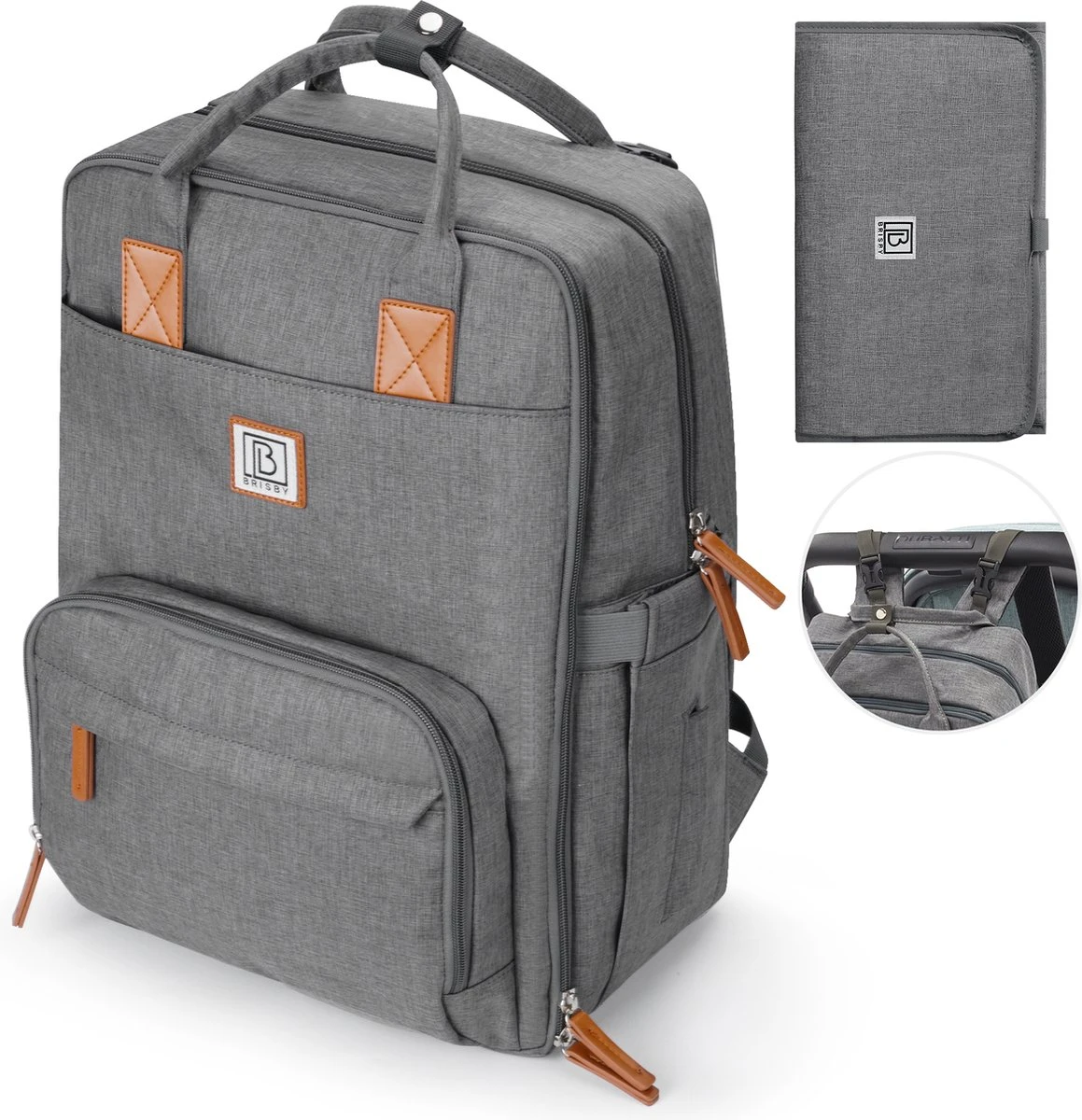 Brisby Slijtvaste Luiertas – Verzorgingstas – Met Buggymontage -Donkergrijs 1 Brisby Slijtvaste Luiertas – Verzorgingstas – Met Buggymontage -Donkergrijs