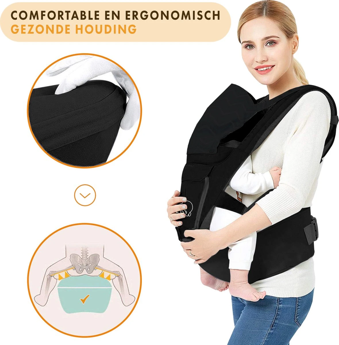Deryan Pack Luxe Ergonomische Draagzak - Babydrager + Opbergvakjes - Zwart 2 Deryan Pack Luxe Ergonomische Draagzak - Babydrager + Opbergvakjes - Zwart - Image 2