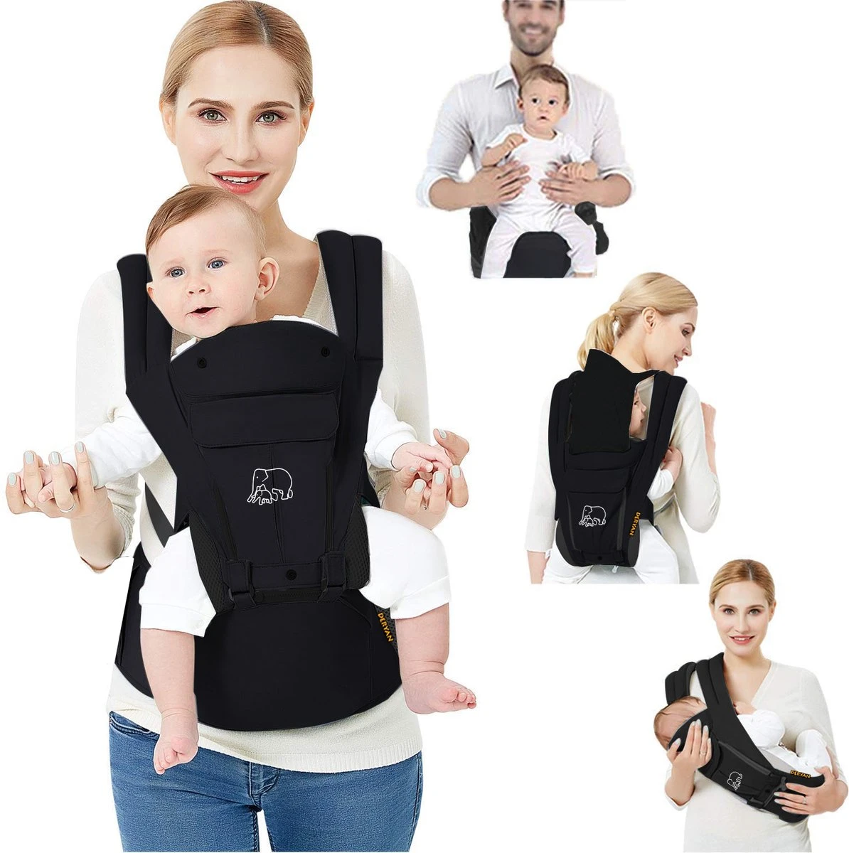 Deryan Pack Luxe Ergonomische Draagzak - Babydrager + Opbergvakjes - Zwart 1 Deryan Pack Luxe Ergonomische Draagzak - Babydrager + Opbergvakjes - Zwart