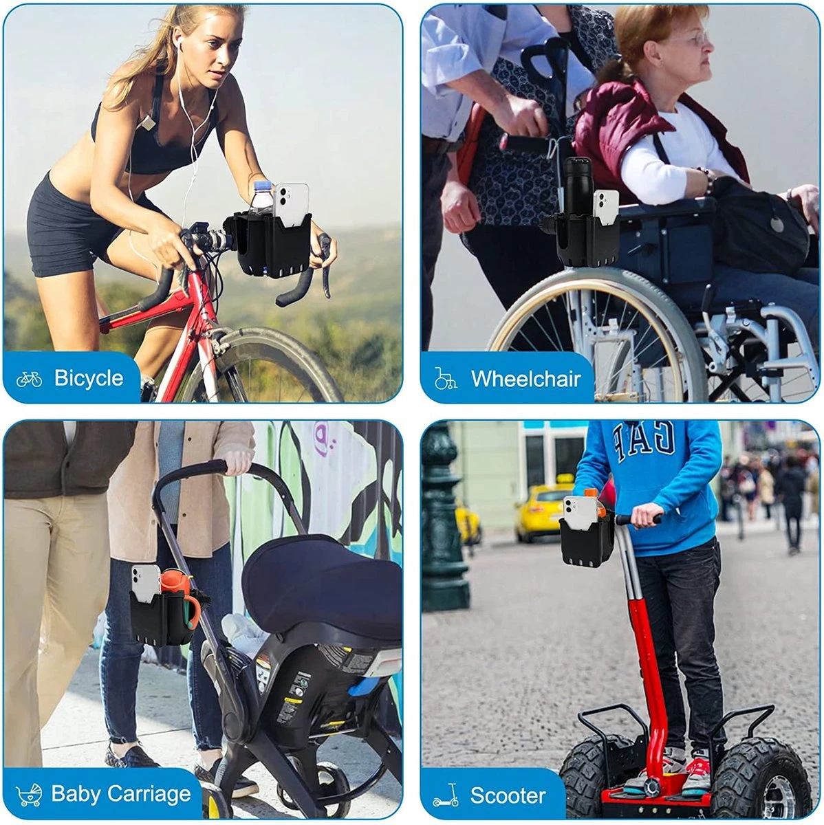 BOTC 2 In 1 Bekerhouders & Telefoonhouder - Cup Organizer Voor Kinderwagen, Fiets, Rolstoel, Walker - Zwart 4 BOTC 2 In 1 Bekerhouders & Telefoonhouder - Cup Organizer Voor Kinderwagen, Fiets, Rolstoel, Walker - Zwart - Image 4