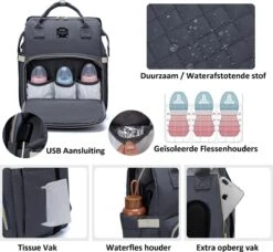 Luiertas - Multifuctioneel Luiertas 3 In 1 - Met Babybedje - Met Verschoningsmatje - Grijs - Met Usb - Met Verdikt Matras -Baby Care Verkoop 1200x1110