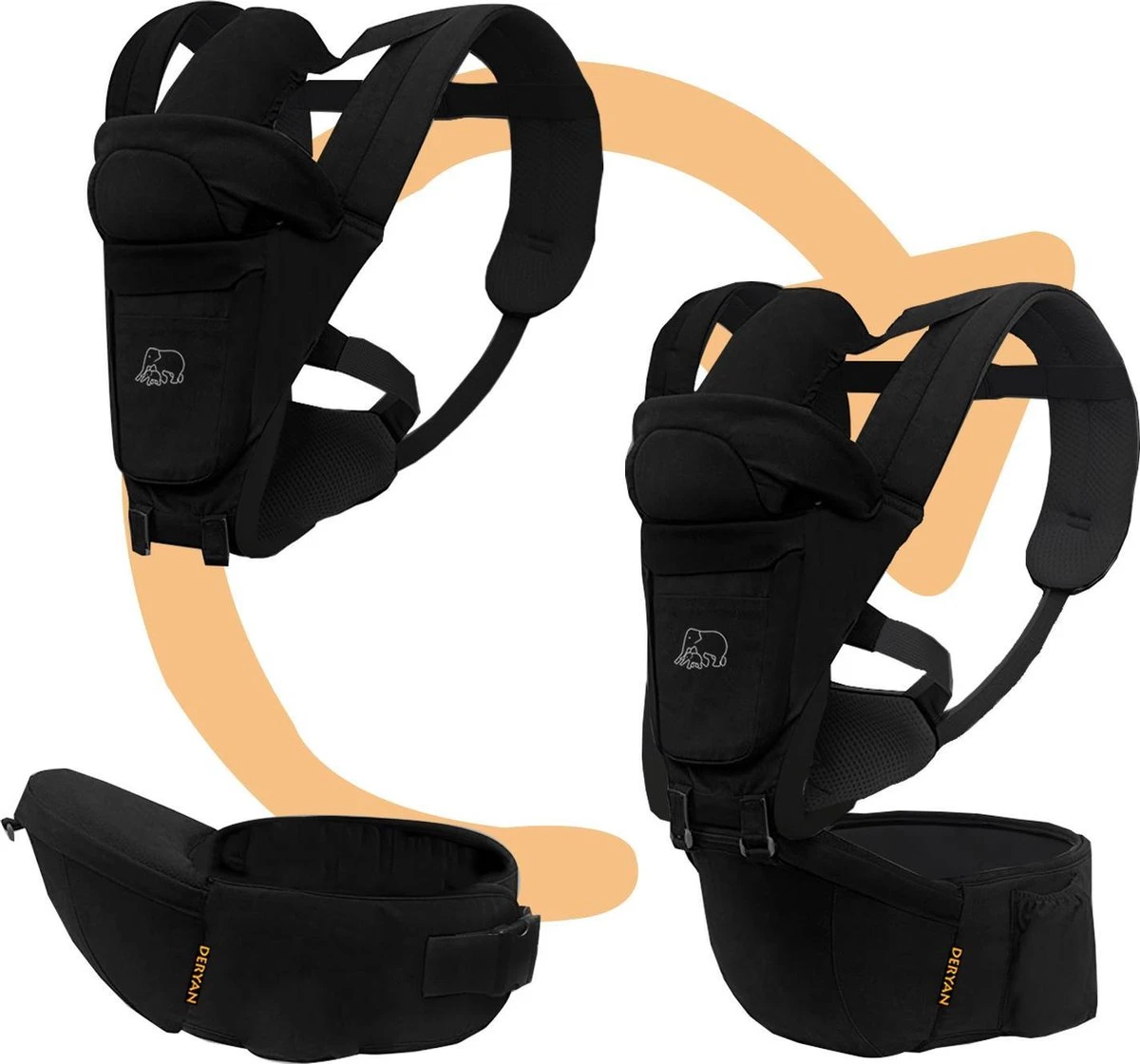 Deryan Pack Luxe Ergonomische Draagzak - Babydrager + Opbergvakjes - Zwart 10 Deryan Pack Luxe Ergonomische Draagzak - Babydrager + Opbergvakjes - Zwart - Image 10