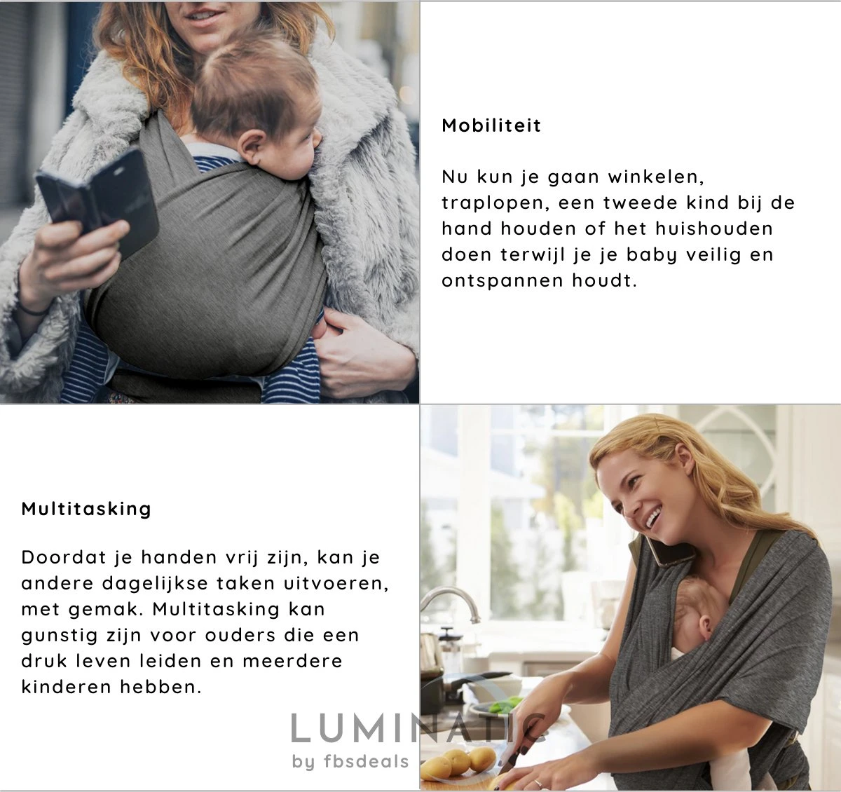 Baby Draagdoek - Babywrap - Baby Carrier - Babydrager - Buikdrager Baby – Baby Draagzak - Baby Sling | Luminatic® | Ergonomisch | Met Tasje | Donker Grijs 6 Baby Draagdoek - Babywrap - Baby Carrier - Babydrager - Buikdrager Baby – Baby Draagzak - Baby Sling | Luminatic® | Ergonomisch | Met Tasje | Donker Grijs - Image 6