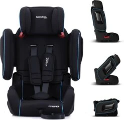 Hamilton By Yoop Cabrio Premium Opvouwbare Autostoel – Veilig, Comfortabel En Lichtgewicht Autozitje – Groep I, II, III Autostoeltje Voor 9 Maanden Tot 12 Jaar – Neon Blauw – ISOFIX Kliksysteem - 1e Opvouwbare Autostoel Ter Wereld - Zwart/Neon Blauw