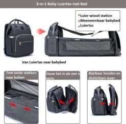 Luiertas - Multifuctioneel Luiertas 3 In 1 - Met Babybedje - Met Verschoningsmatje - Grijs - Met Usb - Met Verdikt Matras -Baby Care Verkoop 1200x1182