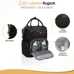 NanaBeebi Luiertas Rugzak Met Verschoonmatje - Zwart - Inclusief Flessenwarmhouder - Kinderwagenhaken En Isoleervak -Baby Care Verkoop 1200x1200 155