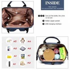Miss Lulu Luiertas Rugzak - Luiertas Met USB Oplaadstation - Baby Tas Inclusief Buggy En Kinderwagen Haken - Blauw (E6705USB NY) -Baby Care Verkoop 1200x1200 178