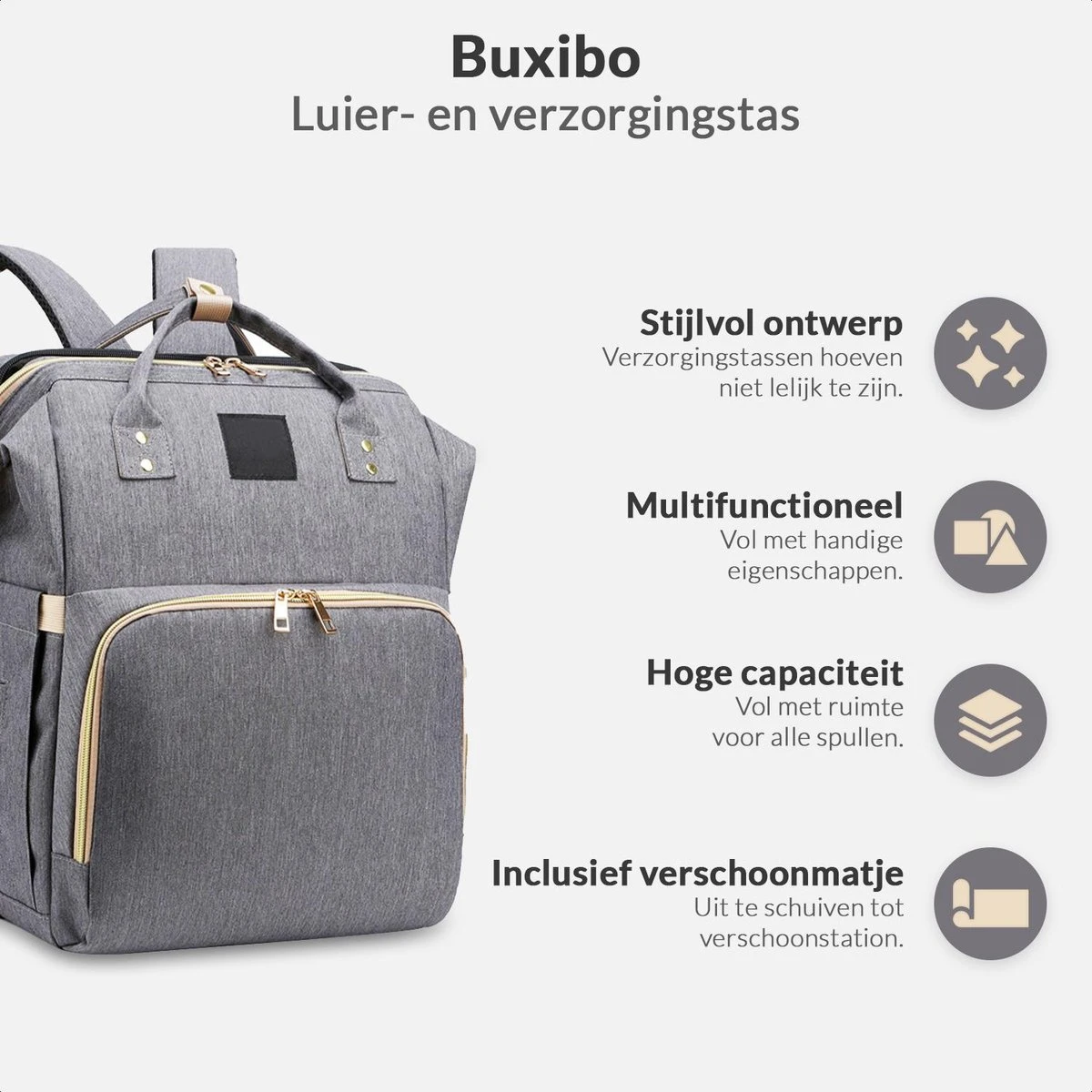 Buxibo 2-in-1 Luier- En Verzorgingstas - Inclusief Verschoon Matje - Baby Rug Tas Met Isoleervak - Diaper Backpack Bag - Reis Rugzak Inclusief Buggy En Kinderwagen Haken - Grote Capaciteit - 2 Buxibo 2-in-1 Luier- En Verzorgingstas - Inclusief Verschoon Matje - Baby Rug Tas Met Isoleervak - Diaper Backpack Bag - Reis Rugzak Inclusief Buggy En Kinderwagen Haken - Grote Capaciteit - - Image 2