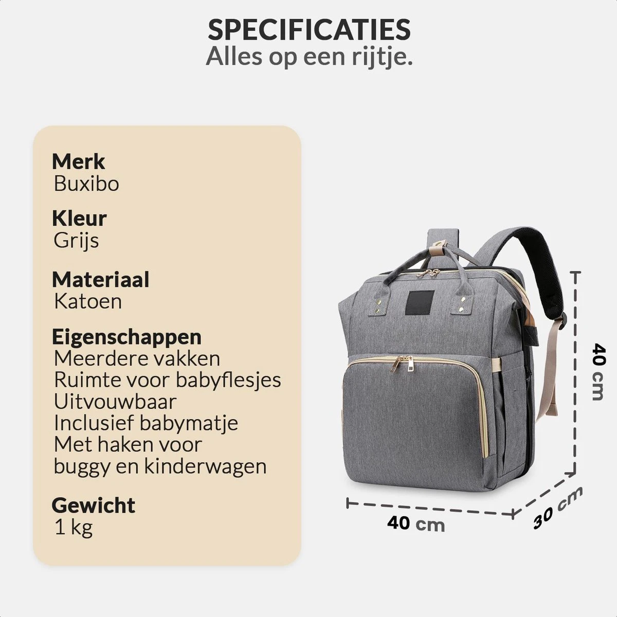 Buxibo 2-in-1 Luier- En Verzorgingstas - Inclusief Verschoon Matje - Baby Rug Tas Met Isoleervak - Diaper Backpack Bag - Reis Rugzak Inclusief Buggy En Kinderwagen Haken - Grote Capaciteit - 7 Buxibo 2-in-1 Luier- En Verzorgingstas - Inclusief Verschoon Matje - Baby Rug Tas Met Isoleervak - Diaper Backpack Bag - Reis Rugzak Inclusief Buggy En Kinderwagen Haken - Grote Capaciteit - - Image 7