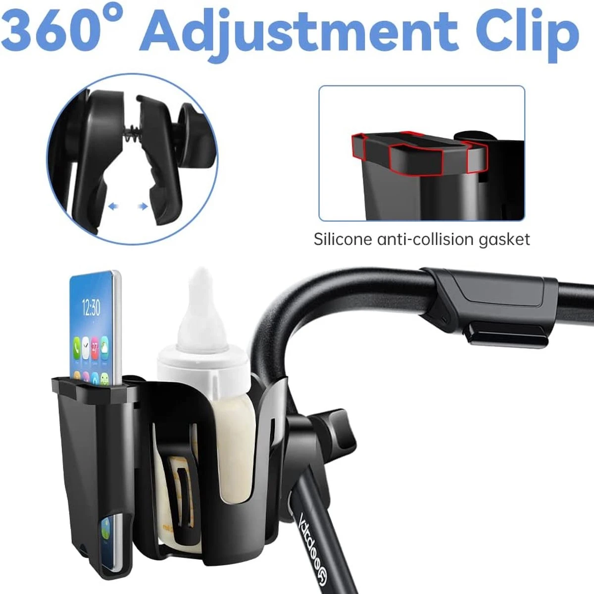 BOTC 2 In 1 Bekerhouders & Telefoonhouder - Cup Organizer Voor Kinderwagen, Fiets, Rolstoel, Walker - Zwart 5 BOTC 2 In 1 Bekerhouders & Telefoonhouder - Cup Organizer Voor Kinderwagen, Fiets, Rolstoel, Walker - Zwart - Image 5