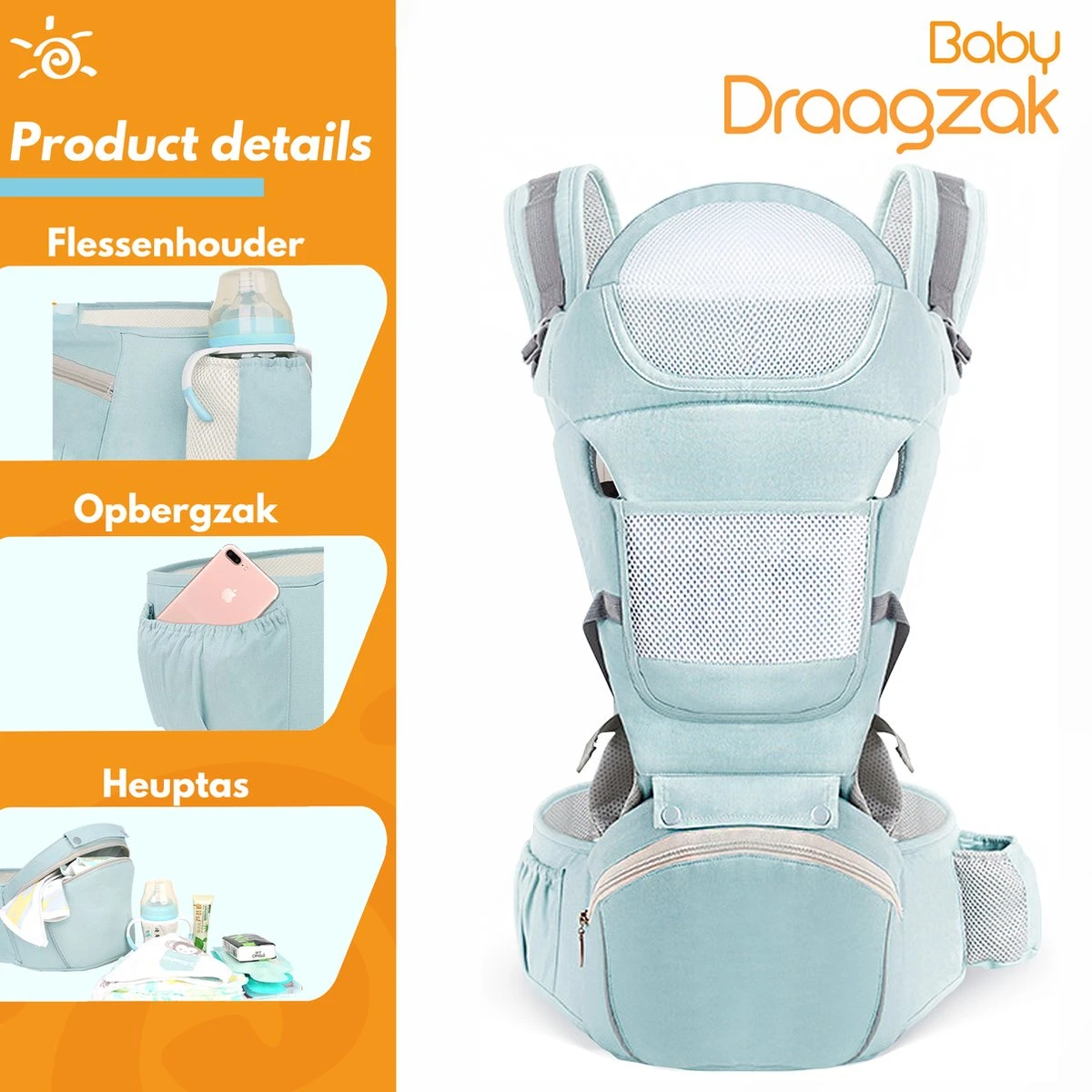 Moxica Draagzak Baby - Draagdoek - Carrier - Kinderdrager - Babydrager - Drager 6 Moxica Draagzak Baby - Draagdoek - Carrier - Kinderdrager - Babydrager - Drager - Image 6