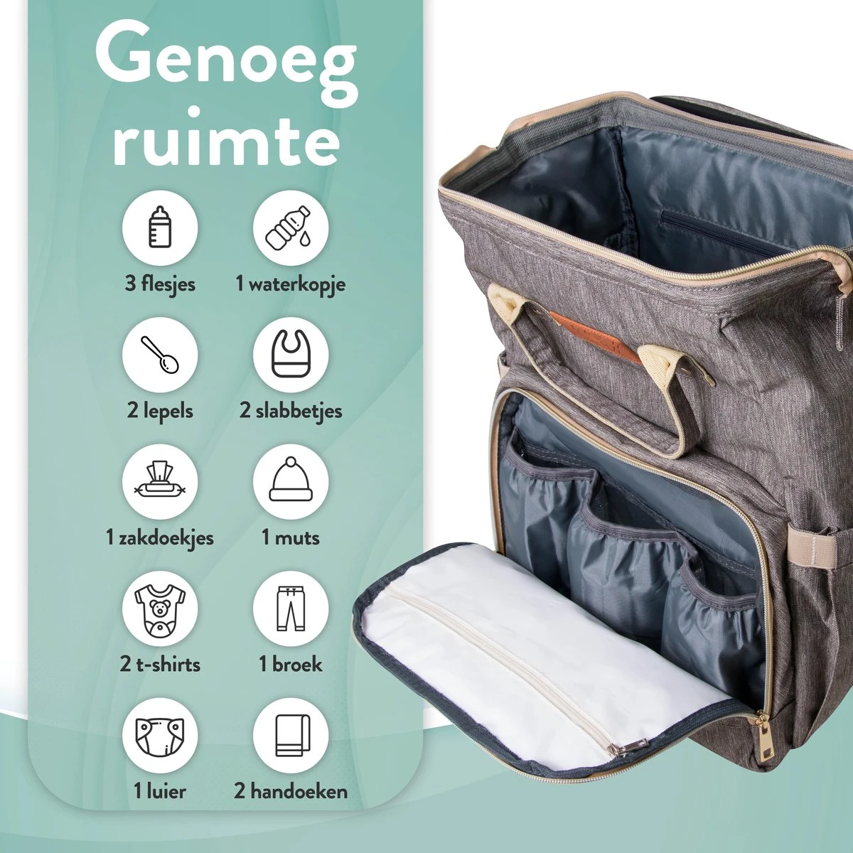 Luiertas Rugzak - Monx Luiertas Verzorgingstas Met Uitklapbaar Babybedje - Overzichtelijke Luierrugzak Extra Buggy En Kinderwagen Haken Inclusief Geïsoleerde Flessenhouder - Grijs 6 Luiertas Rugzak - Monx Luiertas Verzorgingstas Met Uitklapbaar Babybedje - Overzichtelijke Luierrugzak Extra Buggy En Kinderwagen Haken Inclusief Geïsoleerde Flessenhouder - Grijs - Image 6