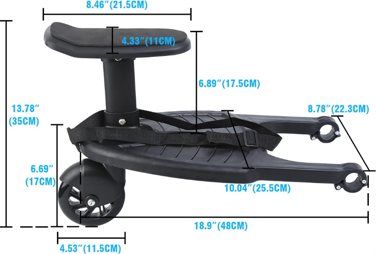 Honhill® - Kinder Meerijdplankje - Zwart - Kinderwagen - Buggy - 1 Wiel - Met Stoeltje 5 Honhill® - Kinder Meerijdplankje - Zwart - Kinderwagen - Buggy - 1 Wiel - Met Stoeltje - Image 5