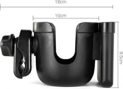 Merkloos Allernieuwste Universele Bekerhouder PLUS Telefoonhouder Voor Kinderwagen, Buggy En Fiets - Kinderwagen Accessoires - Combi 2-in-1 - ZWART -Baby Care Verkoop 1200x866 4