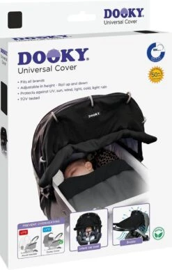 Dooky Universal Cover Zonnescherm Kinderwagen - Uni Zwart -Baby Care Verkoop 764x1200 1
