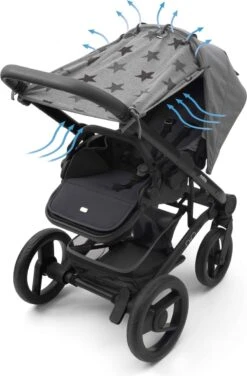 Dooky Universal Cover Zonnescherm Kinderwagen - Grey Stars -Baby Care Verkoop 788x1200 1