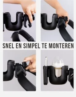 Merkloos Allernieuwste Universele Bekerhouder PLUS Telefoonhouder Voor Kinderwagen, Buggy En Fiets - Kinderwagen Accessoires - Combi 2-in-1 - ZWART -Baby Care Verkoop 945x1200 2